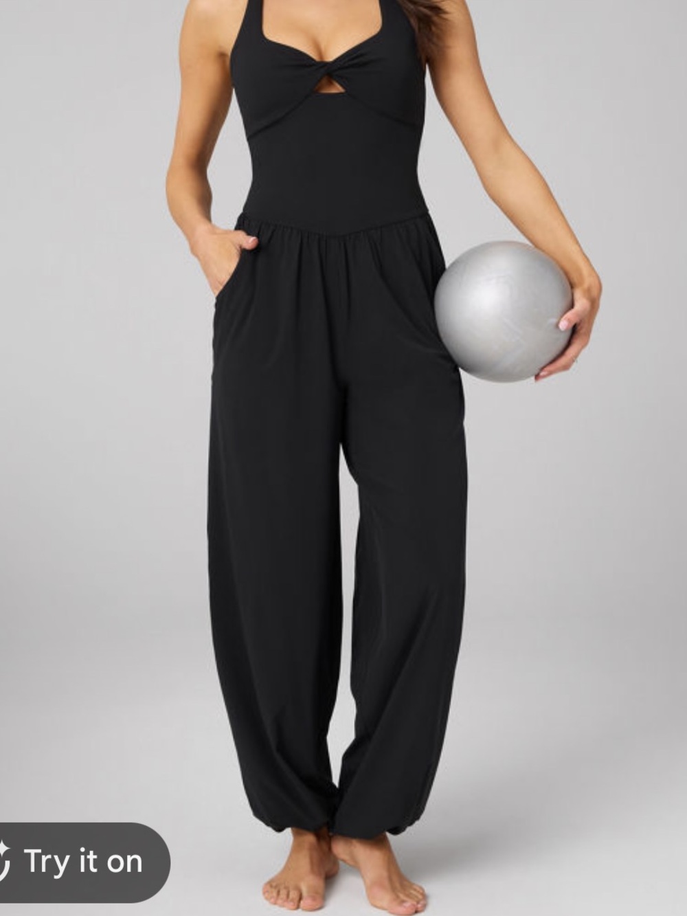 Fabletics Black Twist-Front Wide-Leg Jumpsuit - Picture 13 of 13